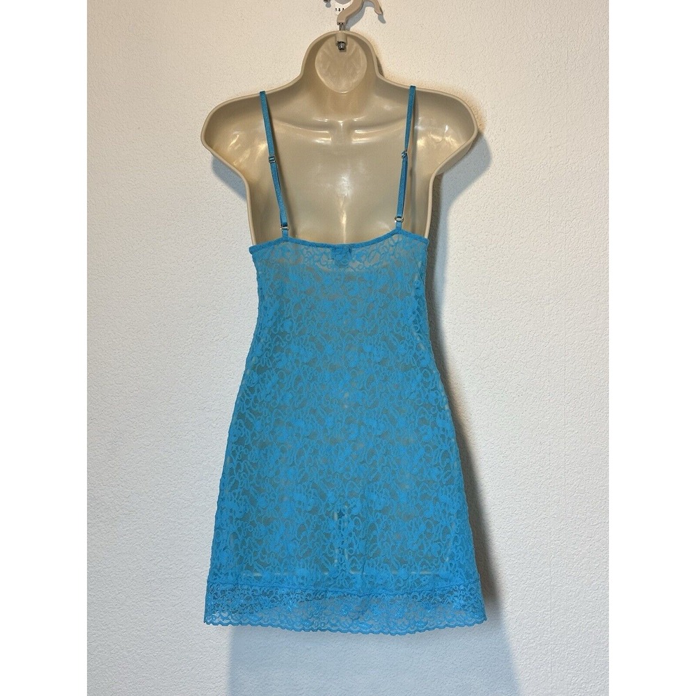 Victoria Secret Mesh Lace Chemise Slip Dress Blue Aqua‎ Size Medium Sheer Empire - Picture 3 of 9